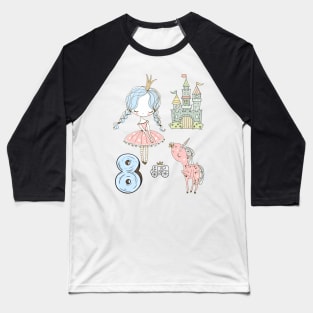 8th birthday Princess Castle Unicorn Carriage Baseball T-Shirt